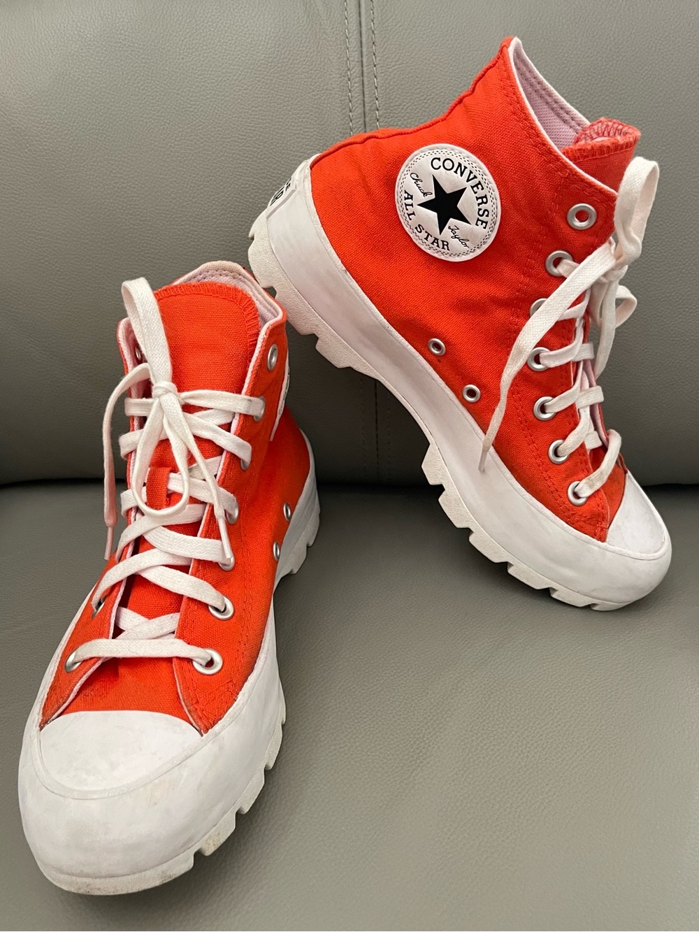 Converse Chuck Taylor All Star Lugged High Top
Orange Platform Sneakers, Sz 7.5
